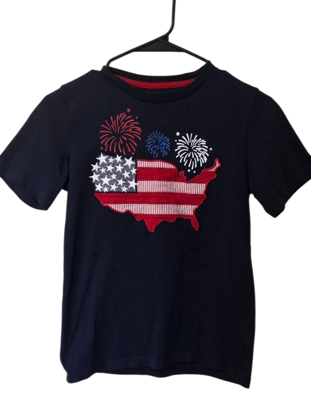 Gymboree Boys Size 8 Patriotic USA Flag Fireworks T-Shirt Navy Blue